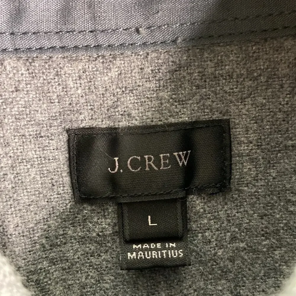 J. Crew Men Heather Gray Wool Blend Elbow Patch Button Down Shirt Size L